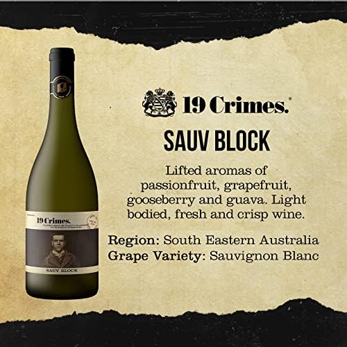 19 Crimes 'Sauv Block' - Sauvignon Blanc White Wine Case of 6 x 75cl from South Eastern Australia