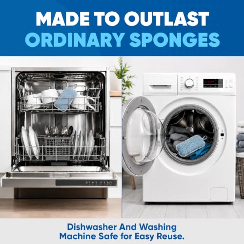 Image of Microfiber Wholesale Dish Sponges, 6 Pack - Reusable, Washable Microfiber Kitchen Sponges with Scrubber Side - Non-Scratch Scrub Sponge for Nonstick Pans, Dishes & Counters - Suction Hook Included