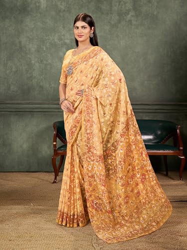 Image of Garden Vareli Summer Roganza Viscose Brasso Floral Print Saree with Unstitched Blouse Piece