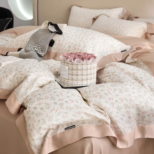 VM VOUGEMARKET Blush Pink Duvet Cover Twin Cooling Lyocell Teen Girls Flower Leaves Duvet Cover with Zipper Closure Romantic Ruffle Bedding Sets,Twin 68x86 Inch