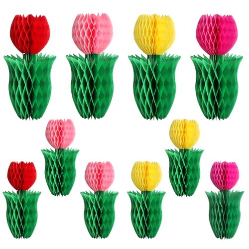 10 Piezas Tulipanes de Nido de Abeja decorativos Flores de Papel para Colgar decoración de Primavera para Cumpleaños Pascua, Boda Mesa Fiesta y Hogar