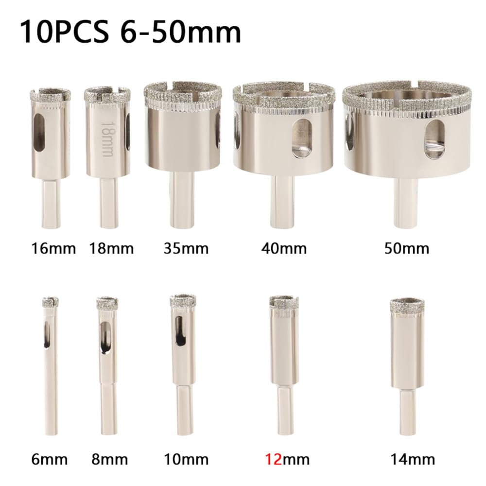 1 pieza de brocas con revestimiento de diamante de vidrio de 3-100 mm, corona de perforación para herramientas eléctricas de cerámica, mármol, azulejos, 10 piezas de 6,50 mm no 22