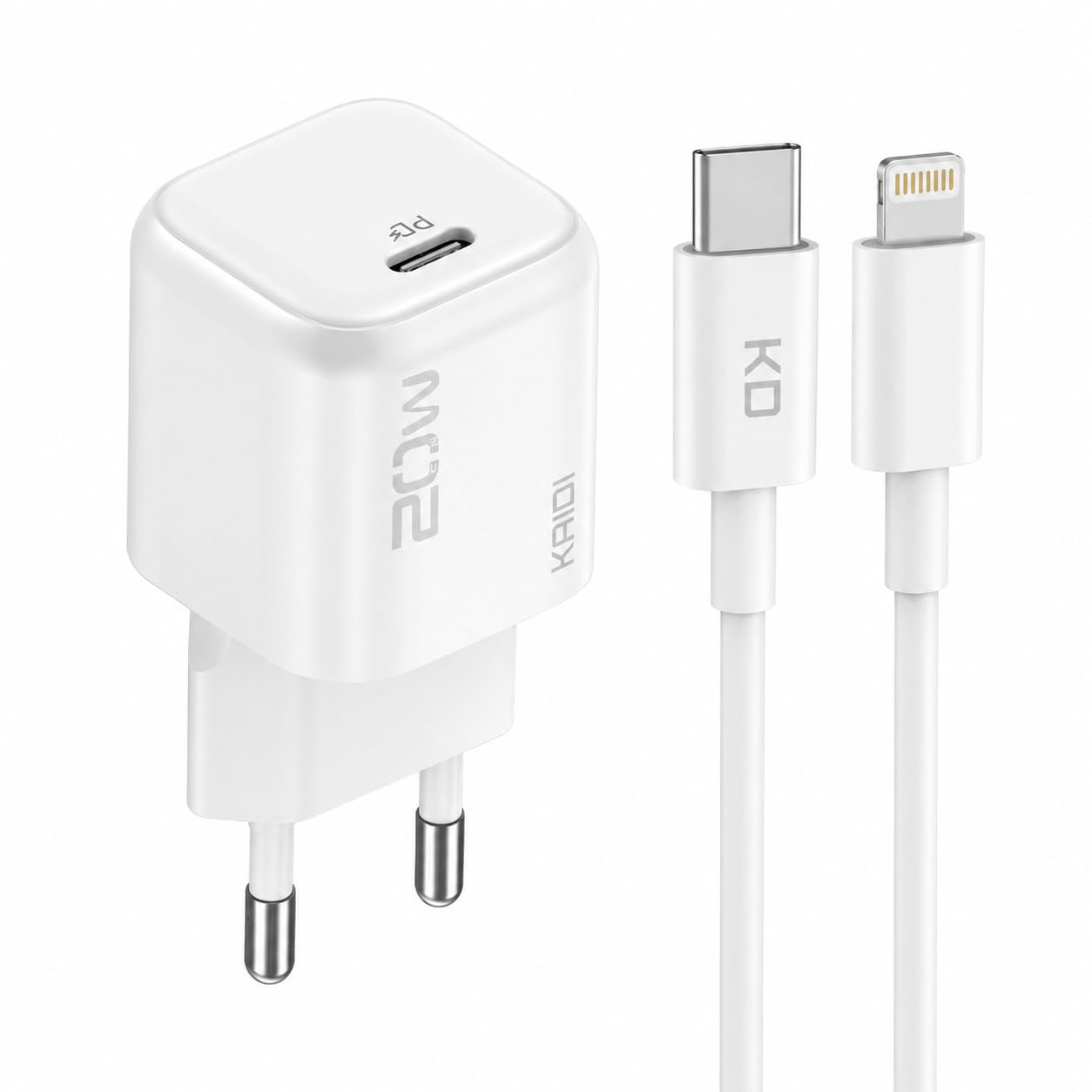 Carregador Turbo 20W GaN Fonte e Cabo USB-C para Lightning Kaidi
