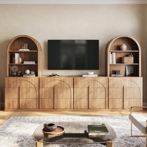 Image of BELLEZE Bijou 126 inch Wall Unit 6-Piece Modular TV Stand - Camel