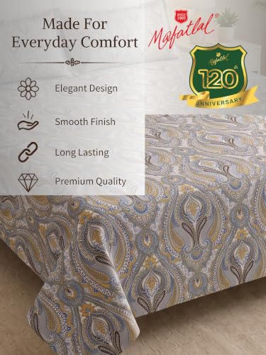Image of Mafatlal 130 GSM Pearl Double Bedding Set with 2 Coordinated Pillow Covers | 90 x 100 Inch | Soft Brushed Microfiber | Wrinkle Resistant, Breathable, All Season Sleeping Comfort | Grey-Gold
