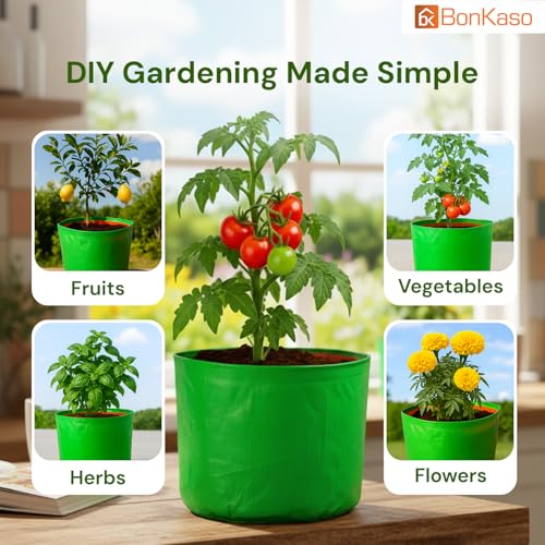 Image of BonKaso Growbags 15 * 15 Pack of 5 Terrace /Kitchen Garden Vegetable Planting Pots, HDPE Fabric Leafy Fruits Growing Bag for All Vegetable Plants