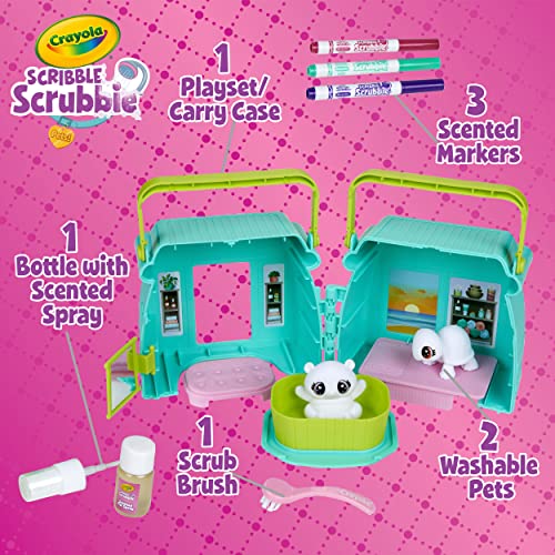 Image of Crayola Scribble Scrubbie Pets Scented Spa Playset for Kids Washable Reusable Pet Toy Set with Tub, Scrub Brush & 3 Scented Markers, Creative Color & Wash Art Toy, Gift for Girls & Boys Ages 3+