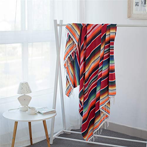 Jqz Mexican Serape Blanket With Tassel Bright Colorful Stripe Rainbow Throw Blanket Yoga Beach Blanket Tablecloth Sofa Cover(Red, 60" X 82") #TOP7