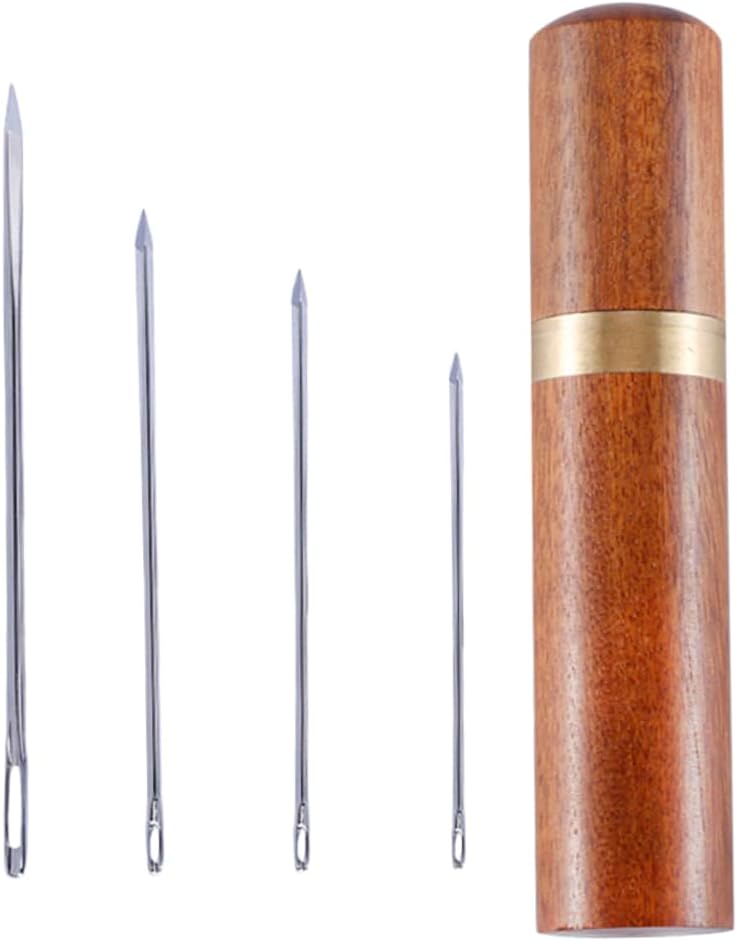 Hohopeti 4pcs Large-Eye Leather Sewing Needles Set with Storage Bottle for Crafting Projects Anti- Easy Threading for Hand Sewing and Leatherwork