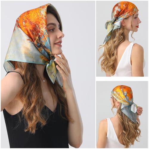 100% Mulberry Silk Scarf 27"x27" Square Silk Scarves Hair Wrap Neck Head Scarf for Women, Mothers Day Gifts3