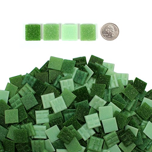 Milltown Merchants™ Green Mosaic Tiles - Bulk Mosaic Tile Assortment - 3/4 Inch (20Mm) Mixed Colors Venetian Glass Tile - 3 Pound (48 Oz) Craft And Backsplash Tile #TOP1