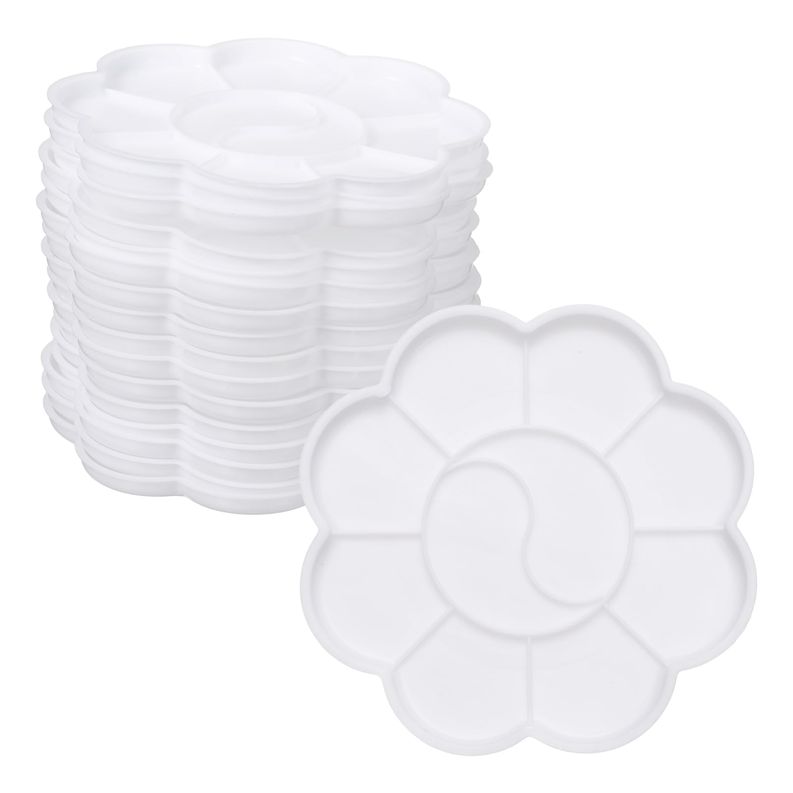 sourcing map Paint Tray Palette, 5.1" Flower Shape Plastic Watercolor Palette Painting Tray for DIY Craft Art Class Painting Party Supplies Paint Holder(White, Pack of 16) โ image 1