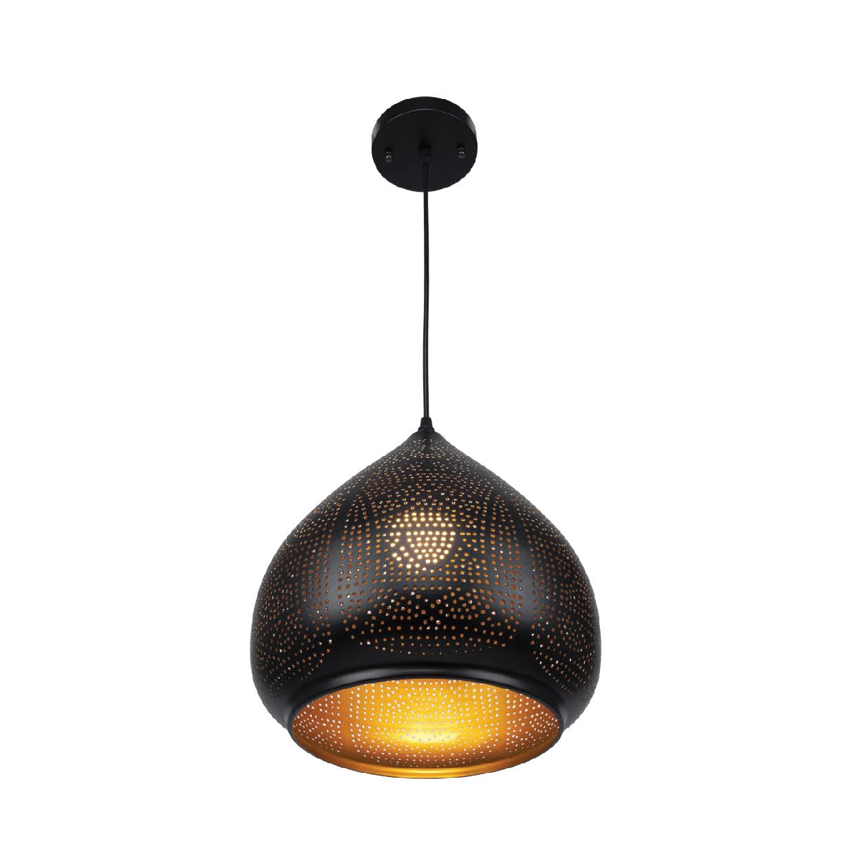 TEKLED Black Golden Metal Ceiling Light | Indian Dome Pendant Light | E27 Edison Bulb Base | Home&Industrial Modern Pendant Light | for Bar Kitchen Dining Room Coffee Shop | 30 cm (Bulb not Included)
