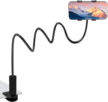 Gooseneck Cell Phone Holder-Lazy Bracket Flexible Long Arm 27inch/70cm, Upgraded Clamp, 360 Adjustable Overhead Mobile Phone Mount Stand for Bed, Desk, Headboard Bedside, 4-7 Cellphone