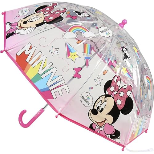 Guarda-chuva infantil da Disney para meninos e meninas, guarda-chuva resistente, seguro e colorido com personagens como Mickey, Frozen, Spiderman e Minnie, ideal para faculdade e dias de chuva, Minnie