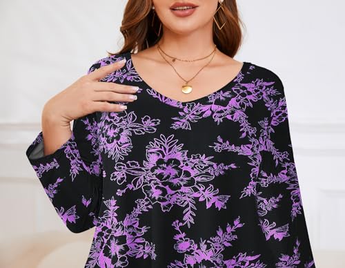Image of LARACE Tunics 3 /4 Sleeve Plus Size Tops for Women V Neck Loose Fit Flowy Clothing for Leggings