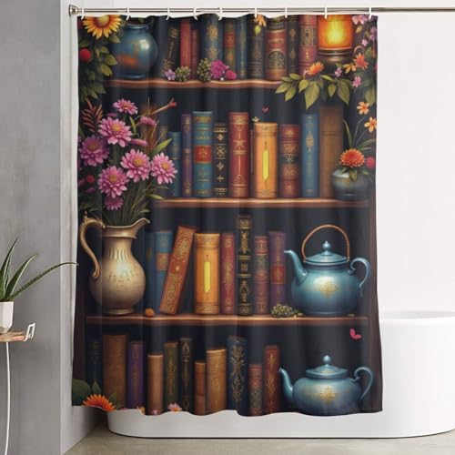 Rideau de douche moderne bibliothèque imprimé tissu épais lavable 152x183 cm - 8