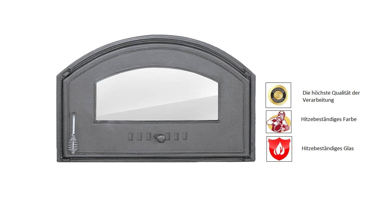 Puerta de horno 700 x 460, hierro fundido, para chimenea, pizza (puerta derecha, sin termómetro)