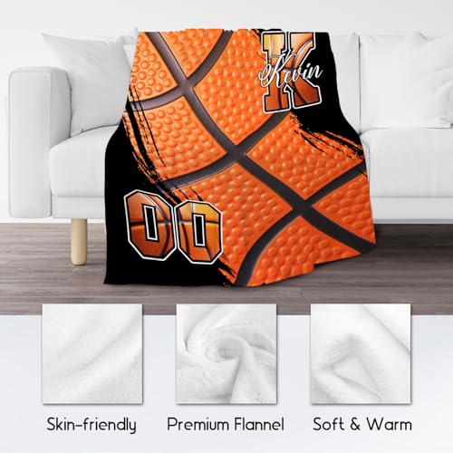 Custom Basketball Blanket, Soft Sport Throw Gifts with Name, Cozy Flannel Throw Blankets for Bed Travel, 50"x60" Gift for Boys Girls
