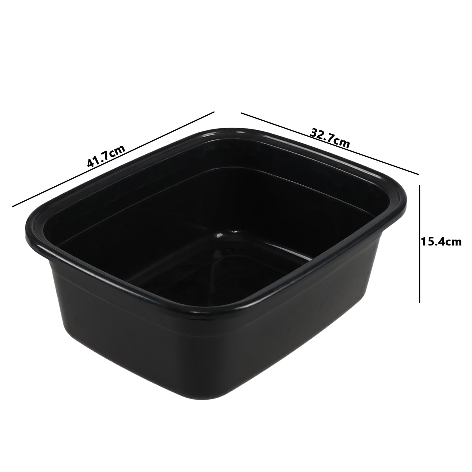 Set di 3 bacinelle rettangolari in plastica, 15 l, colore: nero