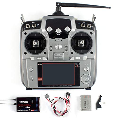 Radiolink AT10 II 2.4Ghz 12CH 12 Channel Remote Controller System Radio Transmitter & R12DS Receiver PRM-01 Voltage Return Module for DIY FPV RC Helicopter Quadcopter Drone (Grey)