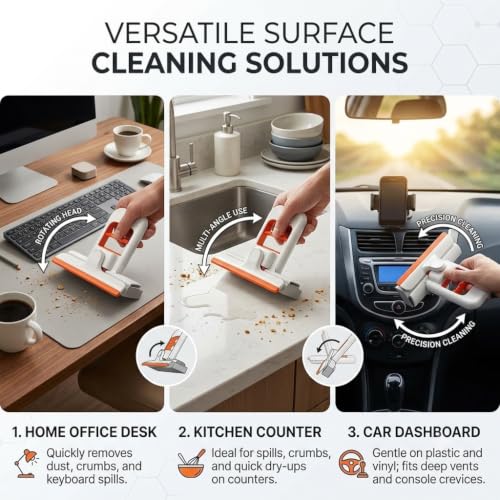 Image of Khedu Fab 2-in-1 Mini Foldable Desktop Mop Wiper 360 Rotating - Self-Wringing Portable Table & Counter Cleaner for Kitchen, Office, Bathroom & Car | Reusable Microfibre Cleaning Wiper Mop