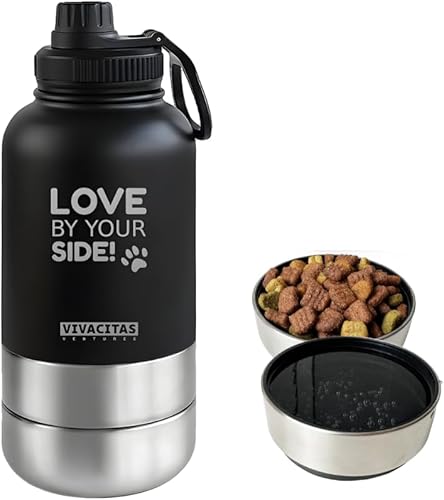 Botella de agua portátil para perros con dispensador de cuencos y dispensador de alimentos, acero inoxidable, cuencos desmontables para mascotas,