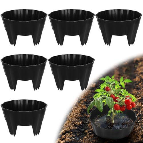 pdpdoc 6 Pack of 10 Inch Planting Grow Rings Planting Protective Round Garden Edging Keeping Plants Separated Weed Control and Directing Water to the Roots (10 Inch - 6 Pack - Black)
