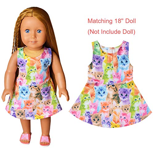 Image of Jxstar Matching Girls & Doll Flower Dresses Sleeveless Summer 18 inch Dolls Clothes