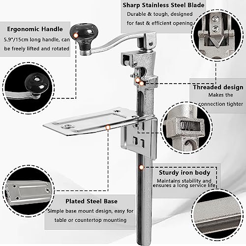 Commercial Can Opener Heavy Duty For #10 Cans, Manual Table Can Opener With Plated Steel Base For Cans Up To 10” Tall，Adjustable Metal Can Opener For Hotel, Food Store, Restaurant, Bar, Home #TOP2