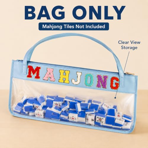 Mahjong Carrying Tote Bag Only, Clear Zippered Storage Bag with Long Handles and Decorative Mahjong Letters, Portable Organizer for Tiles and Game Accessories, Mahjong Tiles Not Included - Image 4