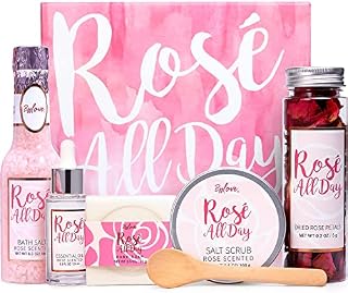 Gift Sets for Women, Pamper Gifts for Women, 6Pcs Spa Gift Set Natural Rose Petals with Soap, Salt, Body Oil, Body Scrub, Valentines Day Gifts for Women, Birthday Gifts for Her, Bath Sets for Women