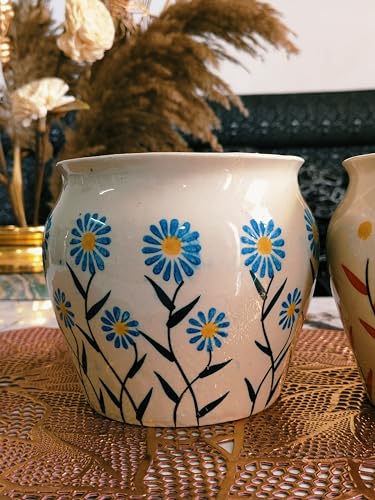 Image of Niyara Ceramic planters pots for Indoor Outdoor Home, Garden Office Decor Balcony Planters Gamla Flower Size Small 6 inches (Ocean Bloom)