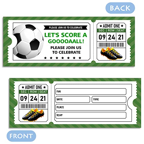 Football Elements Ticket Invitations, Naail Shoes And Football Boys Favorites , 20 Ticket + 20 Envelopes, Soccer Style Ticket Kids Birthday Party Invitation Cards #TOP1