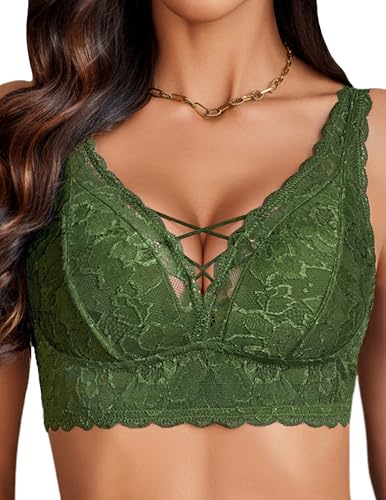 Image of Avidlove Lace Bralette for Women Sexy Unpadded and Unlined Wireless Bra V Neck Criss Cross Everyday Lingerie Bralettes
