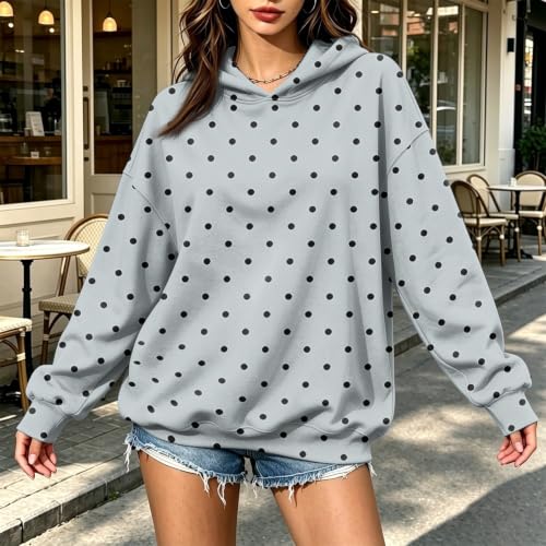 HswsEJ Women Hoodie Polka Dot Fleece Pullover Oversized Hoodie Comfort | Graphic, Comfort, Oversized Hoodie, Long Sleeve, Hoddie Para Mujer, Loose Fit, Drop Shoulder, Sweat Shirts, Travel, Work - image 2