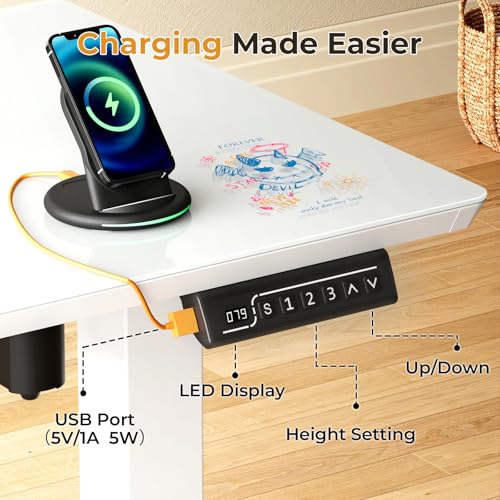 Image of JOY worker Small Electric Standing Desk, 40 inch x 20 inch Whole Glass Piece Height Adjustable Desk with Memory Controller, White Sit to Stand Desk Workstation for Home Office