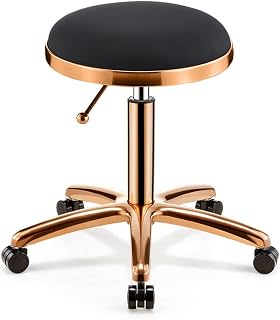 Stool Chair Gold Rolling Stool Beauty Stool on Wheels, Height-Adjustable Swivel Stool Barber Stool with Gold Chair Rod for Kitchen, Salon, Bar, Office, Massage, Clinic (A) The New