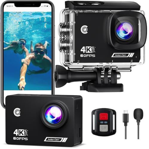 Action Camera 4K30fps with 64G SD Card,HD Waterproof Camera 131ft Underwater Cameras 20MP Pre-recording WiFi Camera 170° Remote Control Sports Cameras with 2 Batteries Helmet Mount Accessories Kits