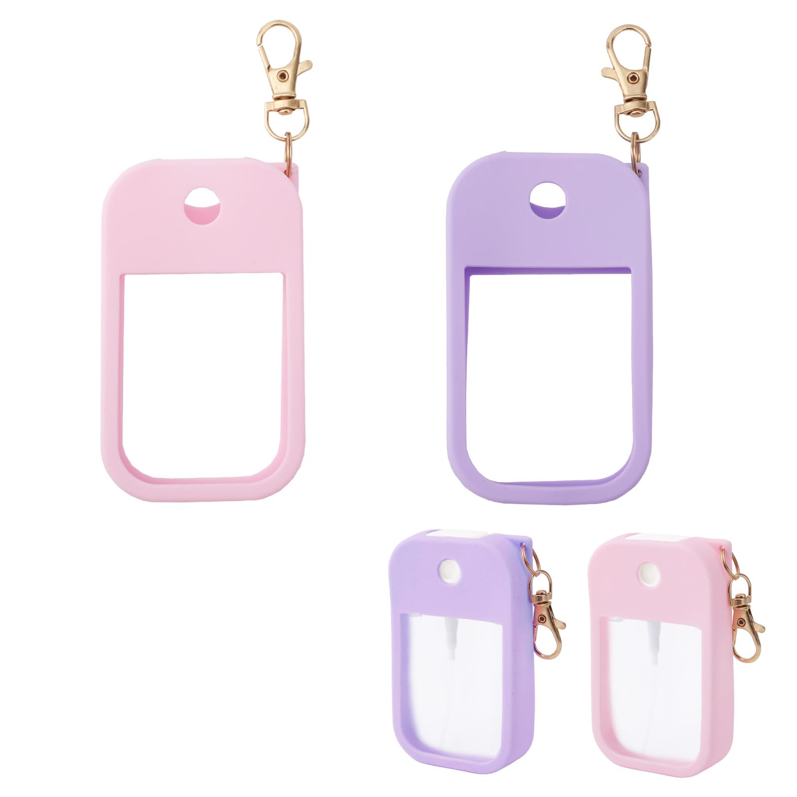 lasuroa 2pcs Protective Case Hand Sanitizer Spray, Thick Silicone Case Compatible with Touchland Hand Sanitizer with Keychain Travel Accessory Applies to 30ml Spray (Pink, Purple)-image-25