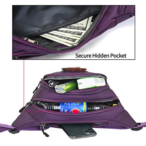 Bumbags voor dames en heren heuptas Fanny Pack met verstelbare elastische band 5 zakken met ritssluiting waterdichte loopbuidel voor honden wandelen, hardlopen, wandelen reizen en buitenactiviteiten, Paars, 26 x 21x 17 cm, - Image 6
