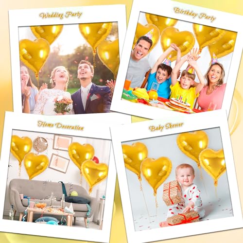 Image of 12 Pcs Gold Heart Balloons,18 Inch Heart Foil Balloons Love Balloon Valentine Balloon for Birthday Party Wedding Engagement Party Baby Shower Valentine Day Decorations