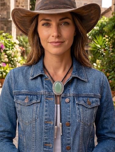 Image of Jeilwiy Bolo Tie for Men Real Stone Westwern Cowboy Ties Silver Bolos Women Leather Necktie Gift for Birthday Christmas