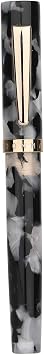 Lanxivi Black White Marble Celluloid Fountain Pen Iridium Fine Nib Gold Trim with Ink Refill Converter Pen Case Set