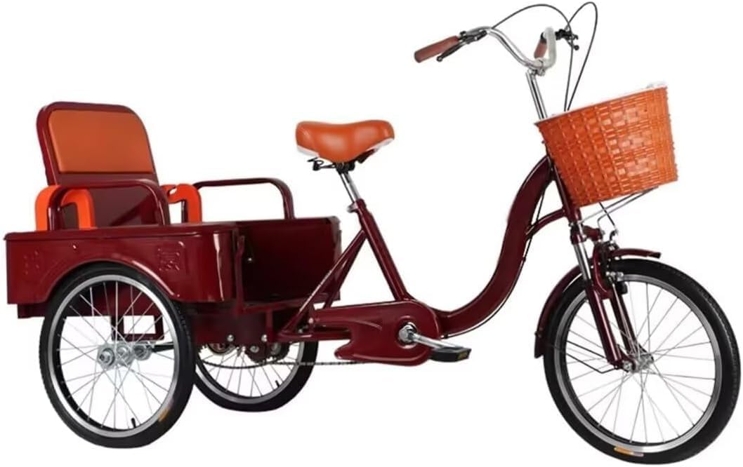 Cruiser Trike with Back Cargo Cabin,Rickshaw Tricycle with Pedals for Senior and Adult,3 Wheels Bicycle with Foldable Back Seat,Mobility Trike,Hydraulic Front Fork