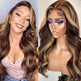 Abhayy Highlight Ombre Lace Front Wigs Human Hair Pre Plucked 13x4 HD Transparent 4/27 Honey Blonde