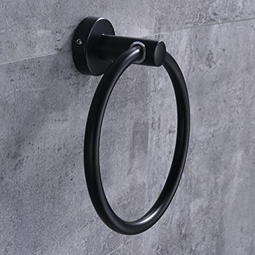 Asika Black Towel Ring Hand Towel Holder For Bathroom Hand Towel Racks Wall Mount Bathroom Hardware Simple Round Towel Hanger 304 Stainless Steel thumb #2