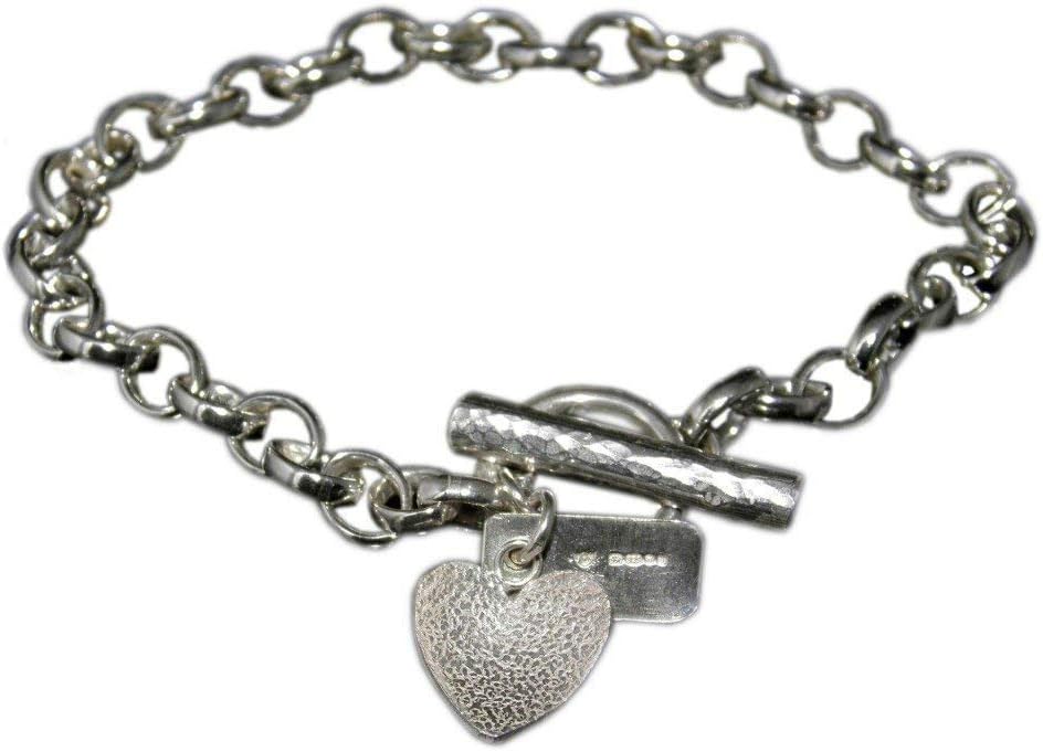 Handmade 925 Sterling Silver Textured Heart Bracelet. Gift Boxed - Lesley H Phillips