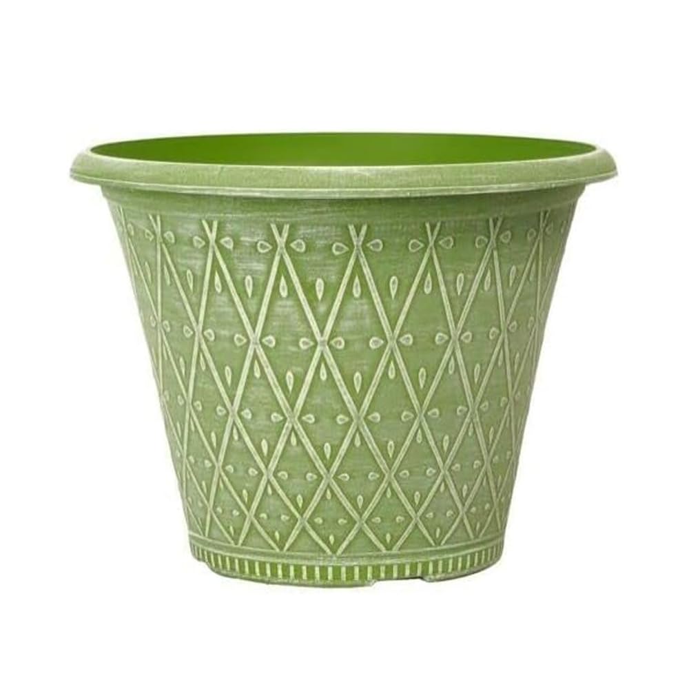 Shopior 30Cm - Green Plastic Prisma Planters Round | Festive Garden Planting Pot 9L – Round Garden Plant Pots With Drainage Holes | Weatherproof Decorative Patio Flower Pot (Powdered Moss Green - 30Cm, 1Pack)