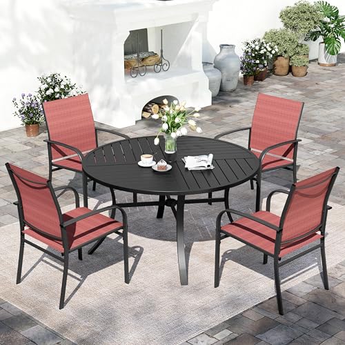 Image of SUNSHINE VALLEY 5pc Patio Dining Set, 42 inch Round Table & 4 Red Chairs